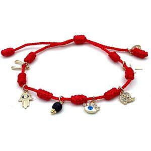 Seven Knots Handmade Red Cord Gold Charm Bracelet for Women